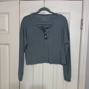 American Eagle Outfitters Blue Long Sleeve Henley Top